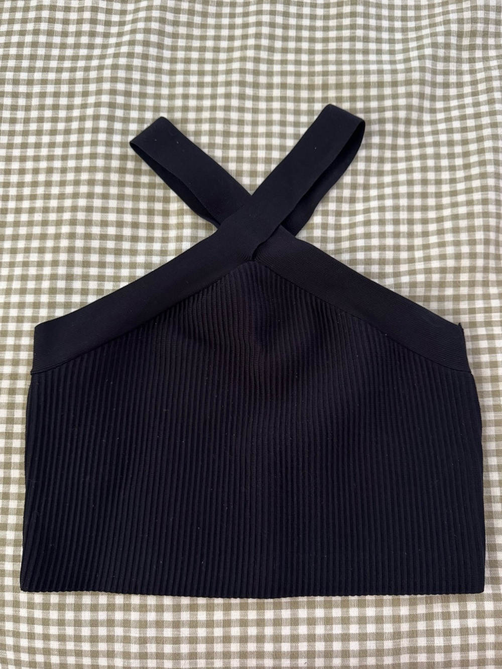 Sincerely Jules Black Ribbed Cross-Back Crop Tank